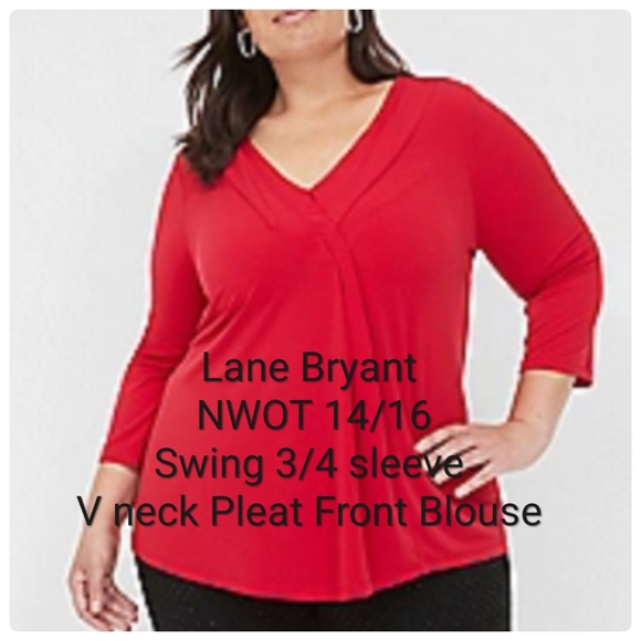Lane Bryant NWOT Swing 3/4 sleeve V Neck Pleat Front Blouse, size 14/16 - Picture 1 of 5